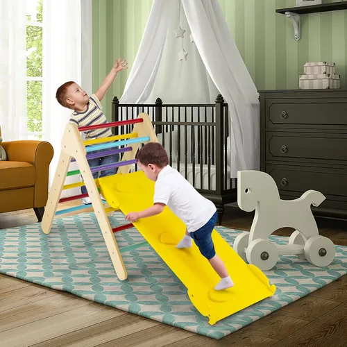 Vista 8 de HONEY JOY Escalador Triangular con Rampa, Rampa de 2 Lados para Escalar y Deslizarse, Escalera Triangular de Escalada para Niños para Guardería