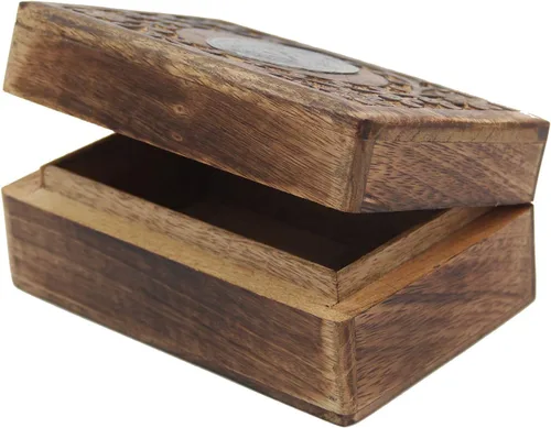 Vista 5 de Caja de almacenamiento de madera tallada a mano para chakras (corazón)