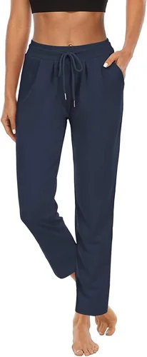 Vista 6 de Lastesso Pantalones cómodos para mujer, talla pequeña, de tiro medio, con cordón y cordón elástico, para otoño, para descansar