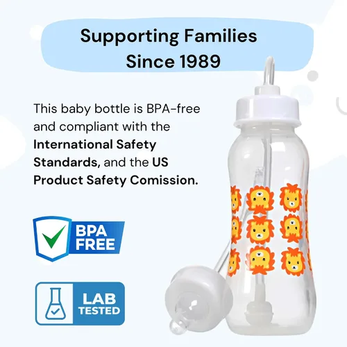 Vista 3 de Podee - Botella manos libres para bebé, sistema de alimentación anti-cólicos, Lion