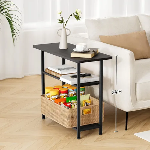 Vista 4 de SLEEPING LAMB - Mesa auxiliar para sala de estar, mesa auxiliar de 3 niveles para espacios pequeños con superficie de almacenamiento amplia, mesita