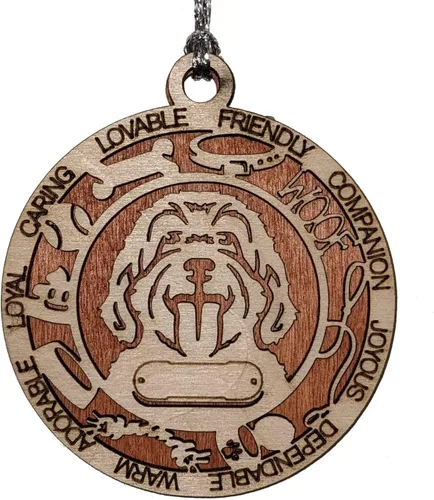 Vista 64 de Adorno de Navidad personalizado para perro Cavalier King Charles Spaniel, redondo de 3 pulgadas, madera cortada con láser de 2 capas, nombre y texto