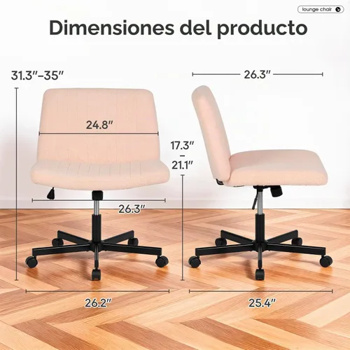 Vista 3 de PayLessHere Silla cruzada con ruedas Rosa Silla de escritorio sin brazos