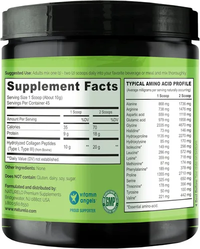Vista 5 de NATURELO Whole Food Beauty Multivitamínico, 60 unidades de péptido de colágeno en polvo, 45 porciones