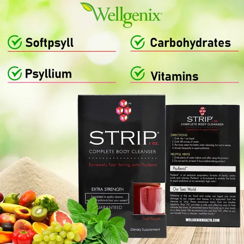 Vista 2 de Wellgenix Strip Natural Detox Cleanser Fruit Punch Concentrado Extra Strength 1oz (paquete de 2)
