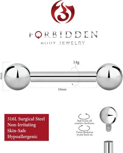 Vista 2 de Piercing para el cuerpo de titanio con rosca interna de 0.45 a 0.63 onzas (se vende individualmente)
