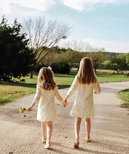 Vista 8 de Vestido de niña con flores, vestido de encaje con manga de 34