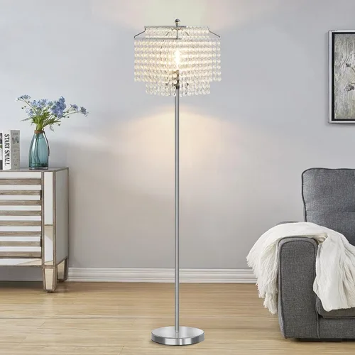 Vista 5 de Luvkczc Lámpara de pie de cristal, lámparas de pie modernas de 64 pulgadas de alto con pantalla de doble capa, interruptor de pie de encendido