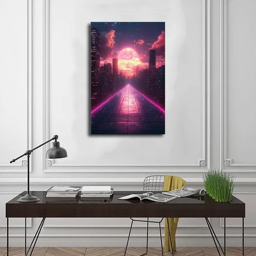Vista 3 de Retro Futurism Neon Wall Art – Synthwave Sci-Fi Cityscape – Vibrant 80s Inspired Home Décor Modern Wall Prints Abstract Geometric Minimalist Art