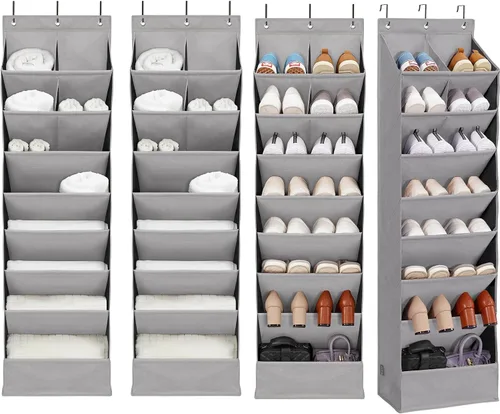 Vista 11 de Paquete de 2 organizadores de zapatos con 6 bolsillos extra grandes y 4 bolsillos grandes, estante de almacenamiento resistente sobre la puerta