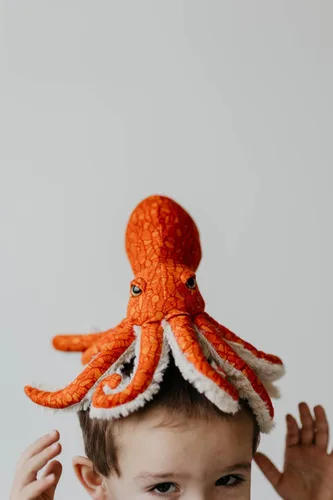 Vista 8 de The Petting Zoo Peluche de pulpo rojo del Pacífico, regalos para niños, animales marinos salvajes Onez, juguete de peluche de pulpo de 8 pulgadas