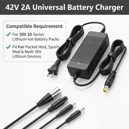 Vista 6 de Cargador rápido de 42V 2A para batería de litio de 36V con 4 enchufes