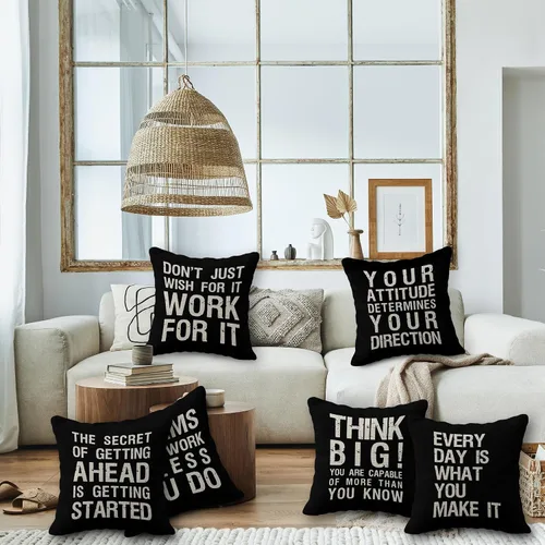 Vista 2 de Juego de 6 fundas de almohada inspiradoras con frases motivacionales, 18 x 18 pulgadas, regalo para adolescentes y adultos, sala de estar, oficina