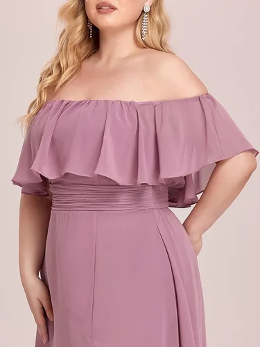 Vista 5 de Ever-Pretty Vestido formal de gasa con hombros descubiertos y mangas con volantes y abertura lateral para mujer 0968-PZUSA