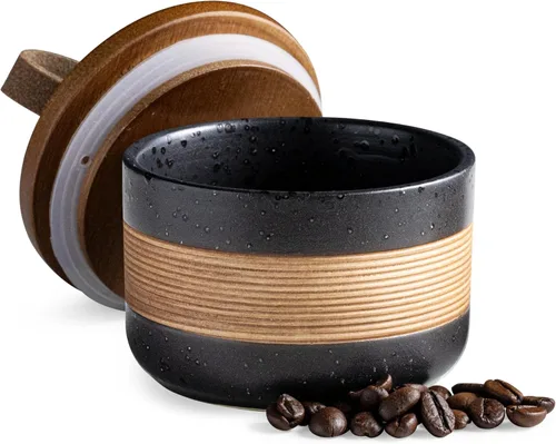 Vista 21 de Miamolo Tarro de cerámica con tapa, pequeño recipiente de café para café Beige