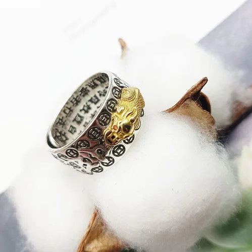 Vista 7 de SONNYX - 8 anillos de Feng Shui Pixiu budista de amuleto de la suerte, mantra, doble protección, anillo de riqueza para hombres y mujeres, anillo