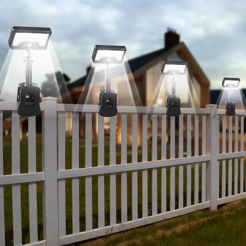 Vista 14 de Luces solares con clip para exteriores con sensor de movimiento, luces de valla solares ajustables verticalmente y giratorias en 360° con 92 LEDs