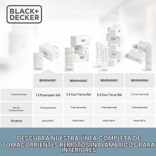 Vista 3 de BLACK+DECKER Toma de control remoto inalámbrico, 1 toma polarizada, 1 control remoto - Interruptores de luz prémium