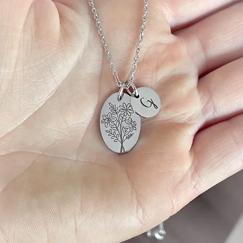 Vista 7 de Collar de flores de nacimiento, personaliza tus flores del mes de nacimiento, regalo del día de la madre de niños, plata, oro, joyería peronalizada
