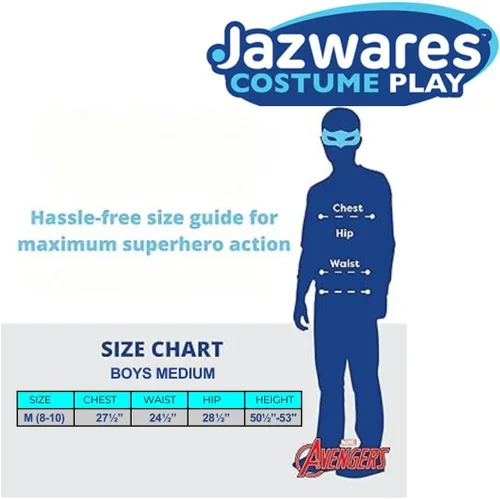 Vista 4 de Jazwares Disfraz de superhéroe de Iron Man para niños 8 medianos: overol completo con reactor de fusión reflectante y máscara metálica