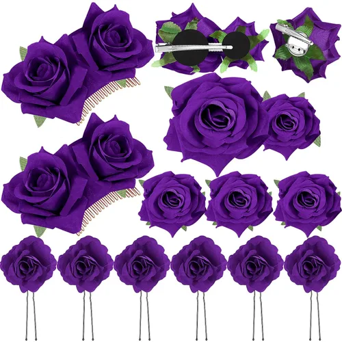Vista 10 de Waydress 12 pinzas para el pelo con diseño de rosas, broches florales de flores mexicanas, accesorios para mujeres, regalos del día de la madre