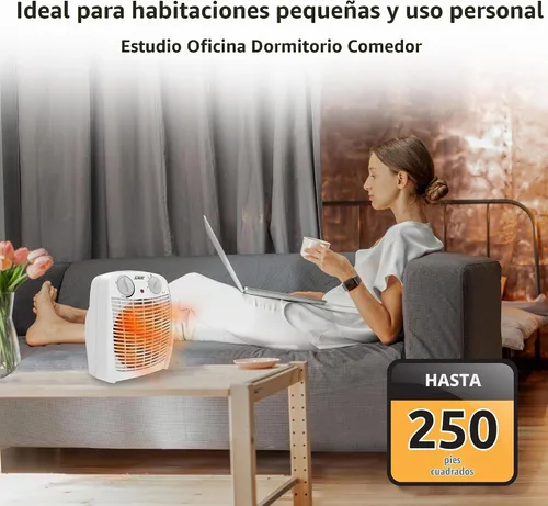 Vista 2 de EZ-HEAT Calentador de espacio portátil para interiores de 750/1,500 vatios con termostato ajustable, sensor de sobrecalentamiento, interruptor