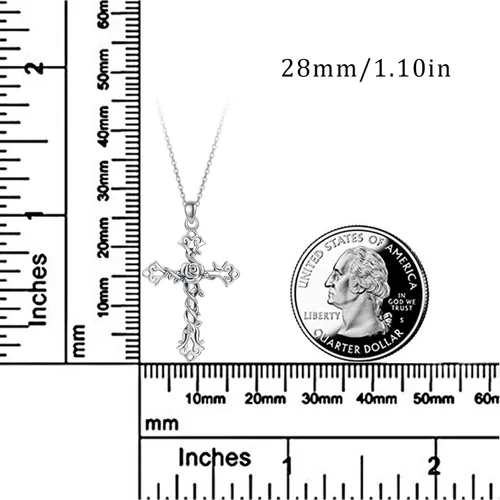 Vista 5 de Cross necklace 925 Sterling Silver Rose Crose Pendant Necklace Cross Necklace for Women (A-Rose Cross Necklace)