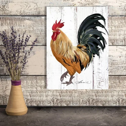 Vista 3 de Decoración de Cocina con Gallo - Pintura de Lienzo de Granja, Arte de Pared para Hogar y Cocina