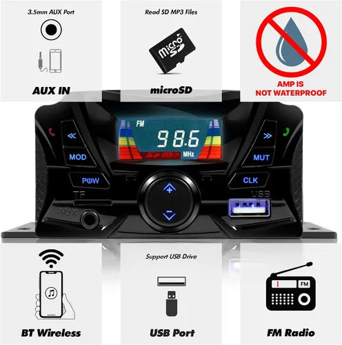Vista 2 de GoHawk Altavoces para Motocicleta Bluetooth, Altavoces Impermeables y Sistema de Sonido de Audio con Amplificador, Resistente a la Intemperie, Radio