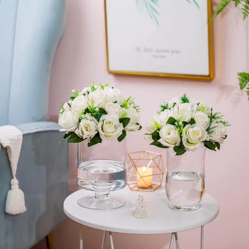 Vista 4 de Centros de mesa de flores para mesas de boda: decoraciones de mesa de boda, bolas de flores blancas, centros de mesa para compromiso, ceremonia