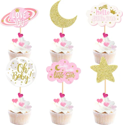 Vista 10 de 30 piezas de decoración de cupcakes de estrella pequeña con centelleantes para cupcakes, compromiso, novia, baby shower, boda, fiesta de cumpleaños