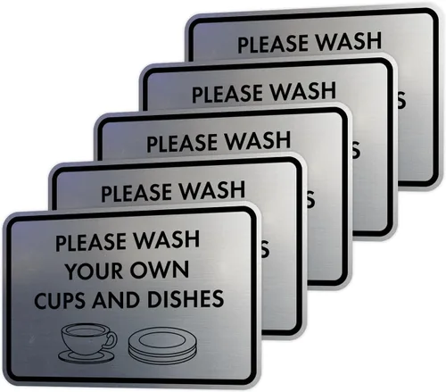 Vista 55 de Letrero clásico enmarcado con texto en inglés «Please Wash Your Own Cups and Dishes» (negro)