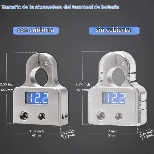 Vista 4 de Conectores de terminal de batería de coche con voltímetro, abrazaderas de poste superior y cuñas de calibre 0/4/8 AWG de alta resistencia para audio