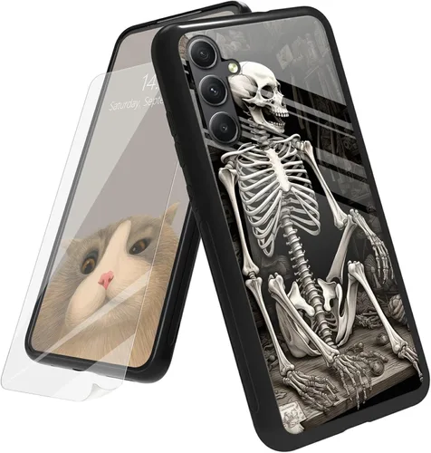 Vista 141 de Funda para Samsung Galaxy A12 5G con protector de pantalla, parte trasera de vidrio templado + TPU de silicona suave que absorbe los golpes