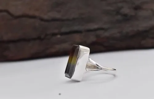 Vista 3 de Anillo de turmalina de sandía, anillo de plata de ley 925, anillo de cuarzo turmalina, anillo de mujer, anillo de declaración, anillo hecho a mano
