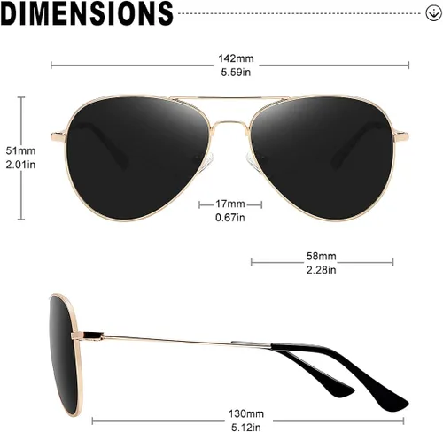 Vista 5 de WOWSUN Classic Polarized Aviator Sunglasses for Women Men with Case