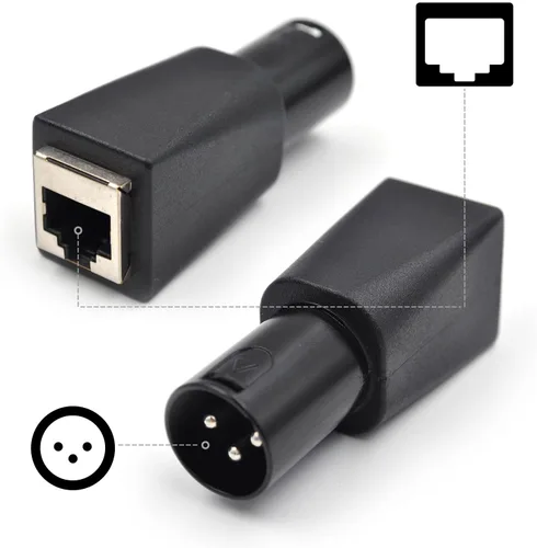 Vista 2 de (4 unidades) macho adaptador XLR de 3 pines Conector DMX a RJ45 a Ethernet, negro