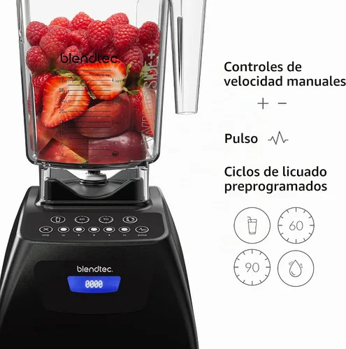 Vista 5 de Blendtec Classic 575 Licuadora, tarro WildSide+ de 90 onzas y espátula de cuchara, paquete de licuadora de cocina, color negro