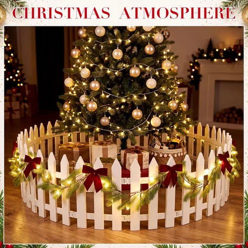 Vista 7 de Thyle 20 piezas de valla de árbol de Navidad de 16 pulgadas con luces Rojo
