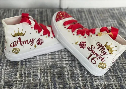 Vista 2 de Sweet 16 Sneakers Sneakers - Birthday 16 Girl personalized Shoes with Crown and Roses - Zapatillas Dancing 16th Party