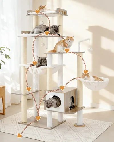 Vista 7 de Heybly Árbol para Gatos, Torre Alta de Madera de 70.5 Pulgadas para Gatos Grandes de Interior con Estructura Extra Estable, Muebles Modernos