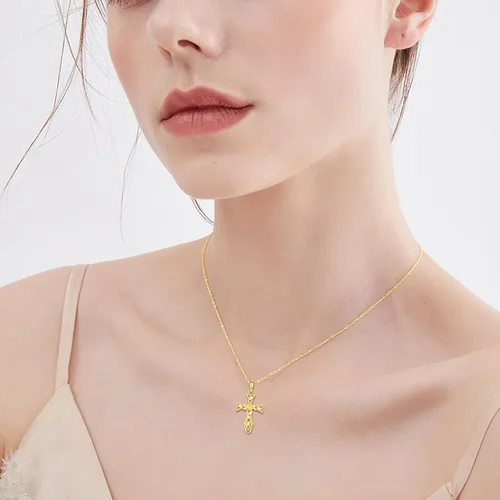 Vista 2 de ELFRONT 14K Solid Gold CrossHecate Necklace for Women Delicate Gold Tree of Life Cross Pendant Necklace Religious Jewelry Gifts for Girl Wife Mom