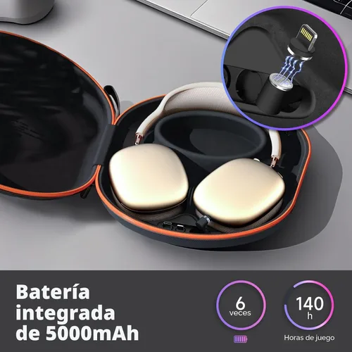 Vista 3 de Funda de carga para AirPods Max 1 y 2 - Cargador de auriculares de viaje con conectores magnéticos Lightning y USB-C, modo de suspensión automático