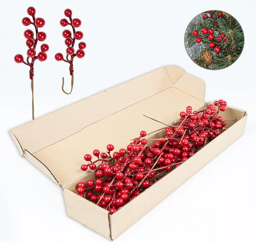 Vista 7 de LLZLL Paquete de 32 Picks Navideños Bayas Artificiales de Árbol de Navidad de 6.5 Pulgadas Tallos de Bayas de Acebo para Invierno Navidad Vacaciones