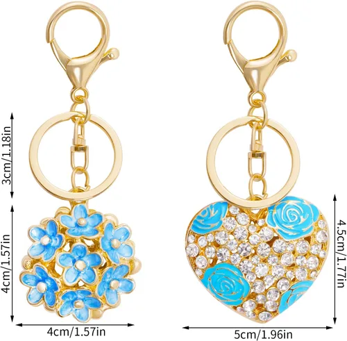 Vista 2 de 2 llaveros con forma de bola de cristal de flor y lindo corazón, rosa azul para mujer, Azul