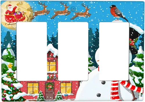 Vista 29 de Cubierta de interruptor de luz dúplex de 1 banda, cubierta decorativa de Navidad con copos de nieve rojos, placa frontal decorativa para cocina