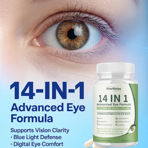 Vista 6 de Evervision 14 en 1 fórmula avanzada para ojos, suplemento mineral y vitamina neurobella para los ojos con zinc, luteína, zeaxantina y extracto