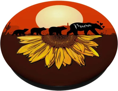 Vista 2 de Mama Bear 3 cachorros girasol atardecer teléfono agarre para mamá mamá PopSockets PopGrip: agarre intercambiable para teléfonos y tabletas