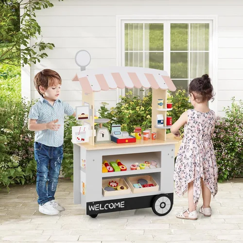 Vista 8 de Costzon Juego de tienda de comestibles para niños, juego de soporte de mercado de simulación para niños pequeños con juguete de juego de 30 piezas