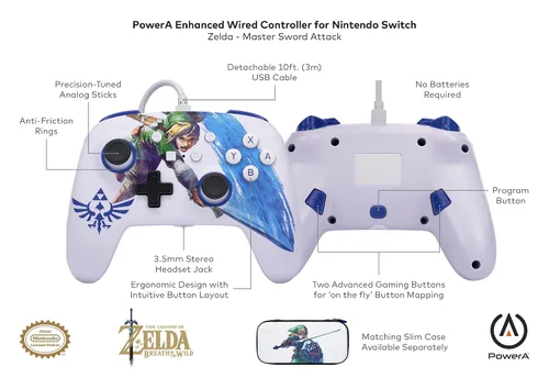 Vista 2 de PowerA Enhanced Wired Controller for Nintendo Switch - Master Sword Attack Zelda Link